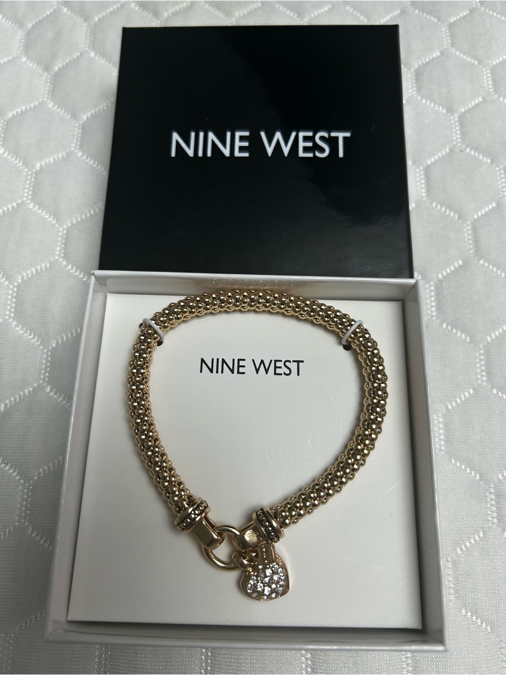 Nine West Gold Multi-Strand Bracelet with Pave Heart Charm